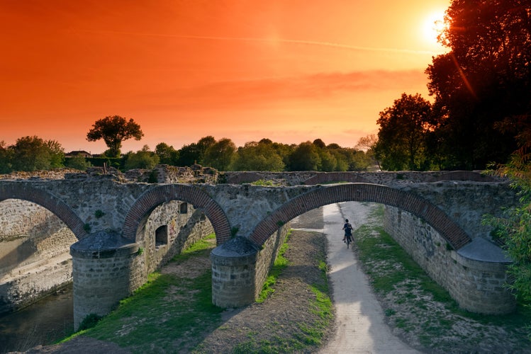 photo of view of Noisiel old mill ruins and Marne river bank, Noisiel, France.