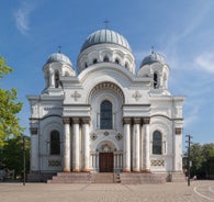 Panorama of Kaunas from Aleksotas hill, Lithuania.