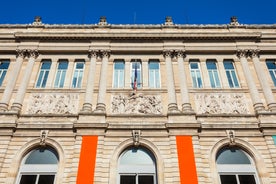 Photo of Bordeaux aerial panoramic view. Bordeaux is a port city on the Garonne river in Southwestern France.