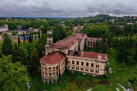 Photo of the ruins of the old Soviet sanatorium Medea, whose architecture which is basically a synthesis of Stalinist period classical style, Tskaltubo, Georgia.