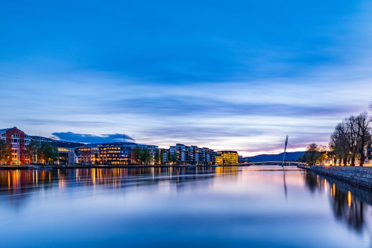 Sunset On The River Bank of Drammen.