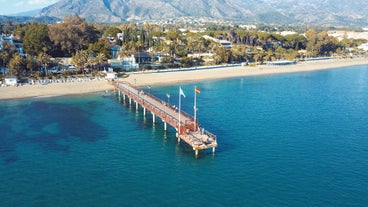 Photo of aerial view of Benalmadena coastal town in Andalusia in southern Spain.