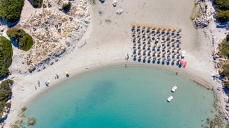 Photo of view of beautiful sandy Campulongu beach, Sardinia island, Italy.