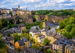 Luxembourg city, the capital of Grand Duchy of Luxembourg, view of the Old Town and Grund quarter on a sunny summer day.