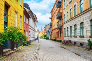 Photo of Motala stream in Norrkoping during fall, that is a historic industrial town in Sweden.
