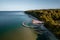 Photo of aerial view of the Famous Infinite Bridge in Aarhus, Denmark.