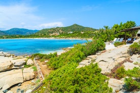 Photo of view of beautiful sandy Campulongu beach, Sardinia island, Italy.