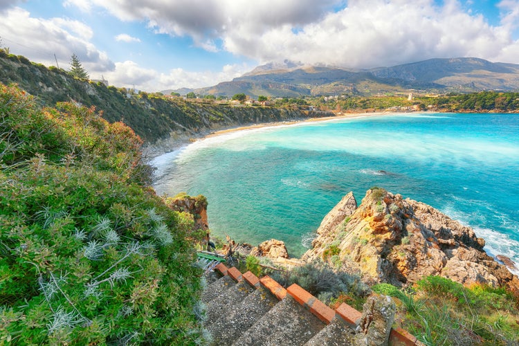 Amazing seascape of Guidaloca Beach near Castellammare del Golfo. Popular travel destination. Location: Castellammare del Golfo, Province of Trapani, Sicily, Italy, Europe.