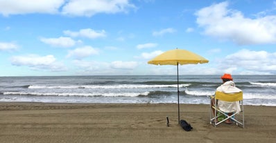 Photo of aerial view of Lido di Ostia famous Italian sandy beach, Italy.