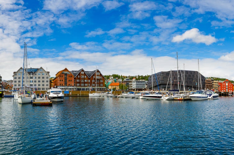 View of a marina in Tromso, North Norway. Tromso is considered the northernmost city in the world with a population above 50,000.