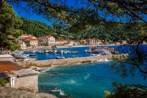 Photo of aerial view of Island of Lopud in Croatia.