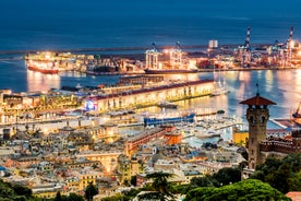 Photo of beautiful landscape of panoramic aerial view port of Genoa in a summer day, Italy.