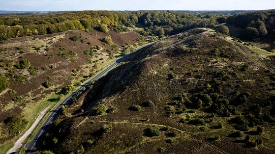 Photo of aerial view of Rebild bakker national park in Denmark.
