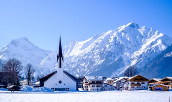 Photo of aerial view of beautiful landscape of Pertisau at the Achensee lake in Austria.