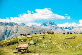 photo of St. Moritz, the famous resort region for winter sport, from the high hill in Switzerland.