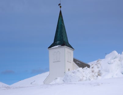 The Church of the fishing port of Honningsvåg, the main harbor on the way to the North Cape, Finnmark, Norway.