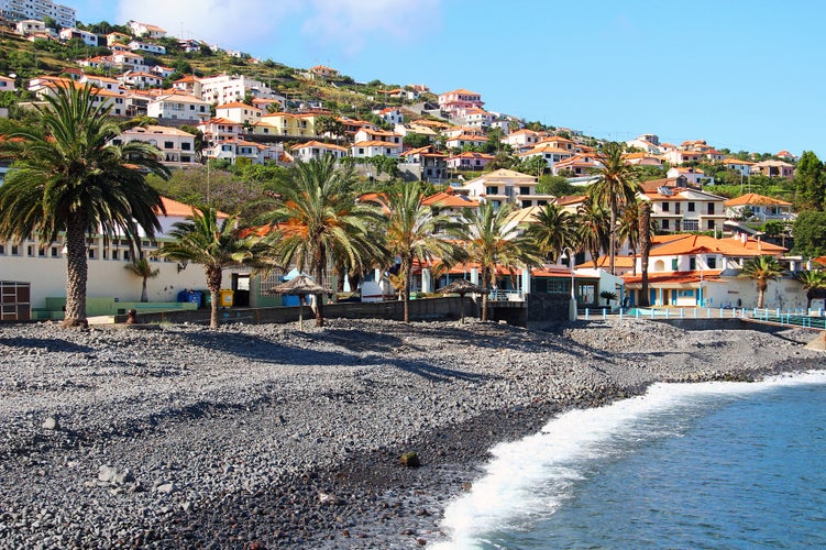 Pebble beach in Santa Cruz city on Madeira island, Portugal