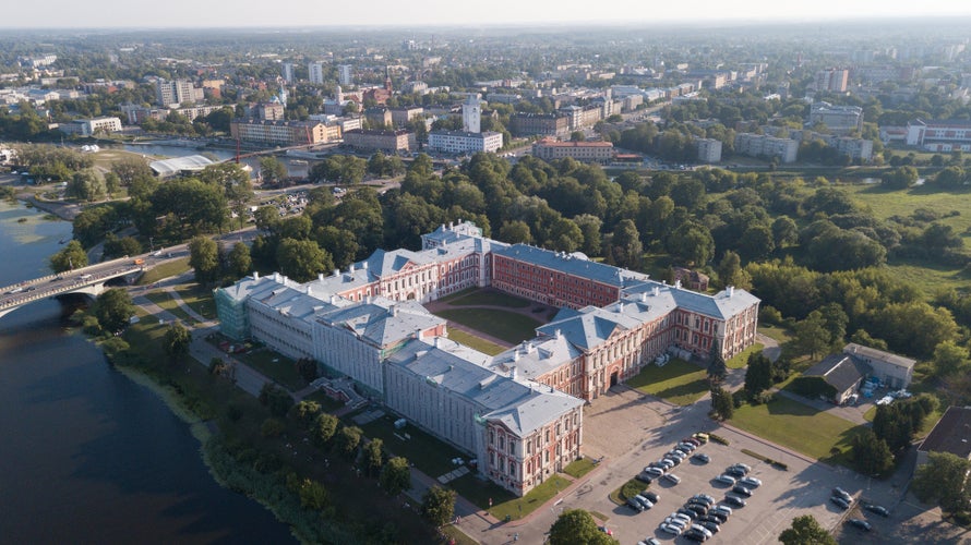 photo of view of Aerial view of Jelgava city Latvia Zemgale drone top view, Latvia.