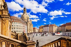 Aerial view on Marienplatz town hall and Frauenkirche in Munich, Germany.