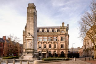 Photo of aerial view of the city of Liverpool in United Kingdom.