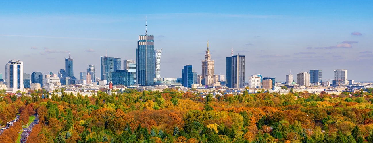 Autumn in Warsaw, colorful forest and distant city center aerial view.jpg