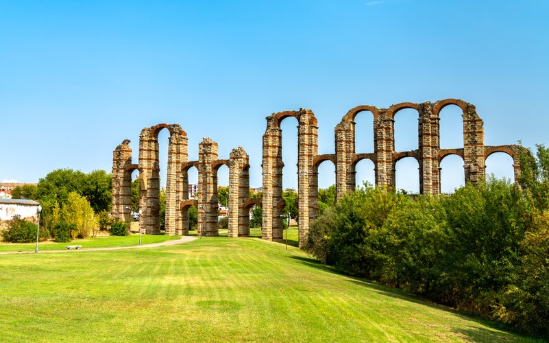 photo of view of Aqueduct of the Miracles in Merida, Spain.