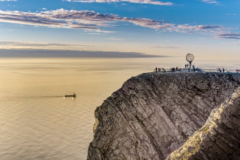 Photo of aerial view of Nordkapp (North Cape) in the extreme part of Norway over the blue sea.