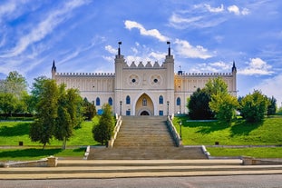 Photo of aerial view of Zamosc old town and city main square with town hall, Zamosc is a city in southeastern Poland.