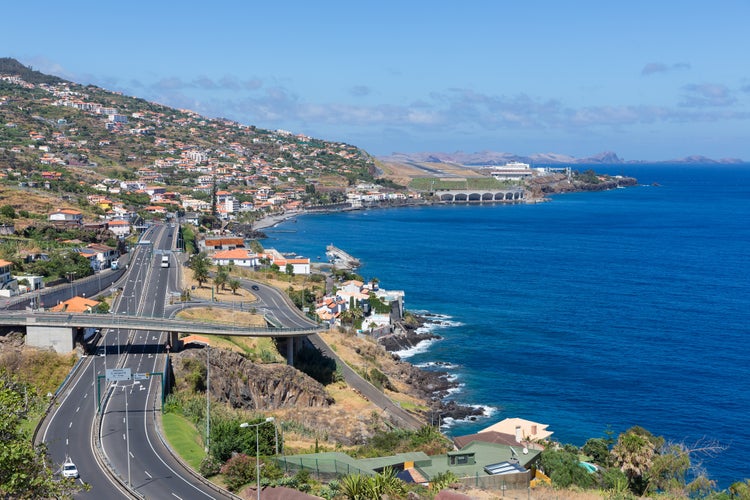 Coastline Madeira with Highway along Santa Cruz and a view at the airport