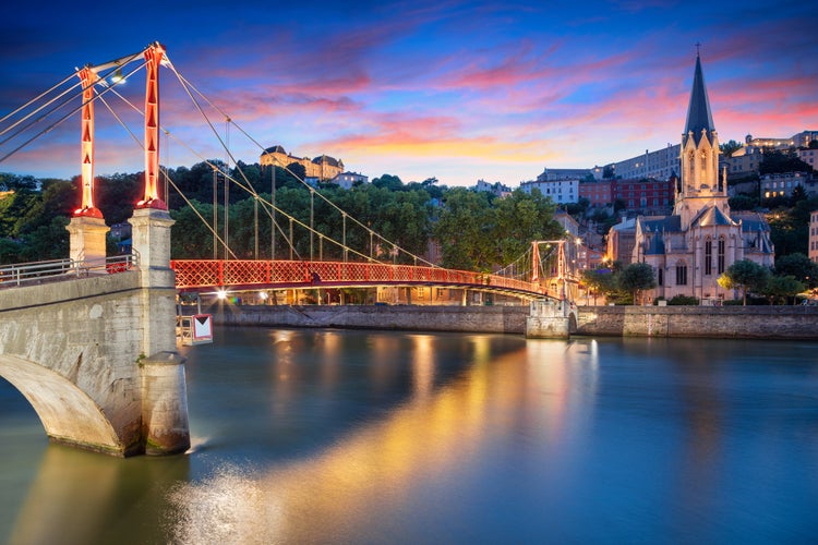 Photo of cityscape image of Lyon, France during sunset.