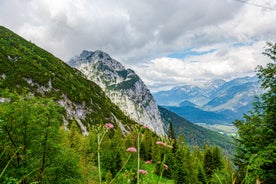 photo of Garmisch-partenkirchen and Zugspitze mountain aerial panoramic view. Garmisch Partenkirchen is an Alpine ski town in Bavaria, southern Germany.