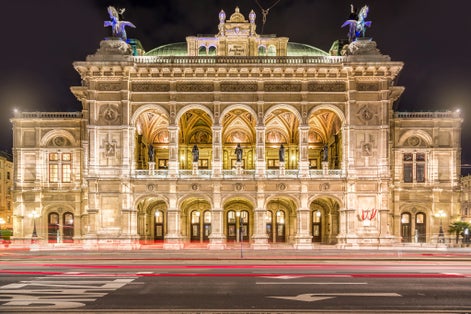 Vienna State Opera at night, Vienna, Austria.