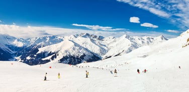 Photo of panorama of Hintertux ski resort in Zillertal Alps in Austria.