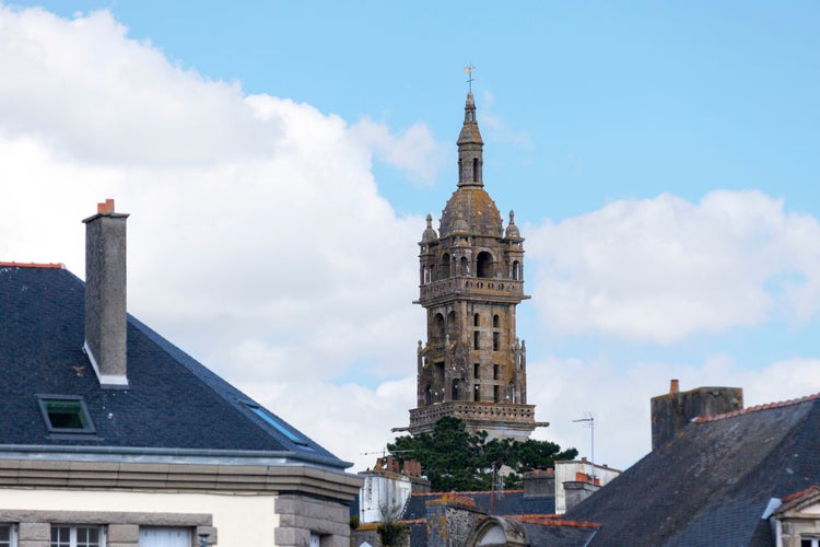 photo of view of Bell tower of the Church of Saint-Houardon in Landerneau, Finistere.