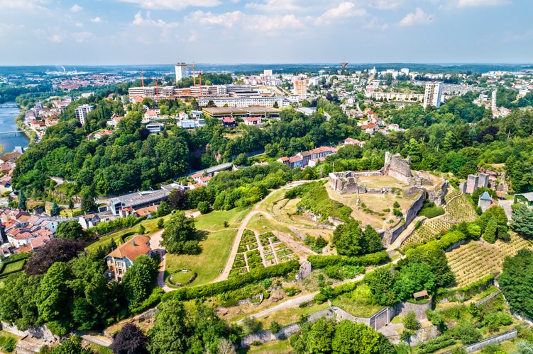 Aerial view of Chateau d'Epinal, a castle in the Vosges department of France