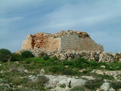 Ghajn Hadid Tower, South Western side, photo taken from the immediate South Western base of the tower.