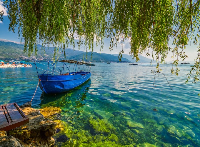 Photo of scenic view of Ohrid lake, North Macedonia.