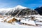 Photo of The mountain village at the Austrian ski resort Soelden on a cold and sunny winter day.