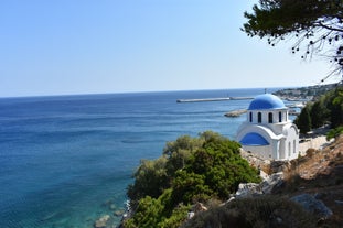 Photo of aerial view from the hill of Limenas Chersonisou, Greece.