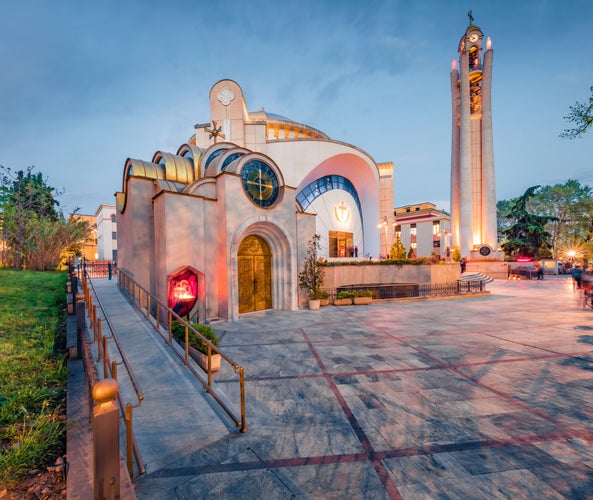 Splendid spring view of Resurrection of Christ Orthodox Cathedral, Tirana, Albania.