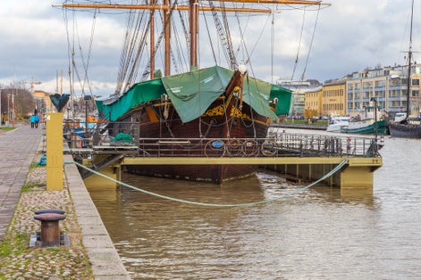 Sail ship anchored outside Turku. the ship is part of the collection of Forum Marinum Museum.