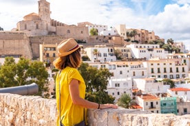 Photo of Eivissa ibiza town from red lighthouse red beacon in Balearic Islands, Spain.