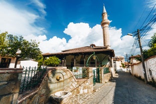 Panoramic view of Skopje town with Vodno hill in the background.