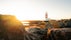 PHOTO OF The old lighthouse in Garður at Reykjanes Peninsula Iceland during sunset or sunrise. Travel photo. Popular tourist attraction in Iceland .