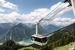 Photo of aerial view of beautiful landscape at the Achensee lake in Austria.