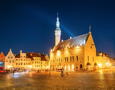 Photo of Tallinn Town Hall, famous Landmark In Evening, Estonia.