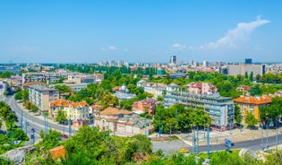 Photo of aerial view of Plovdiv, Bulgaria.