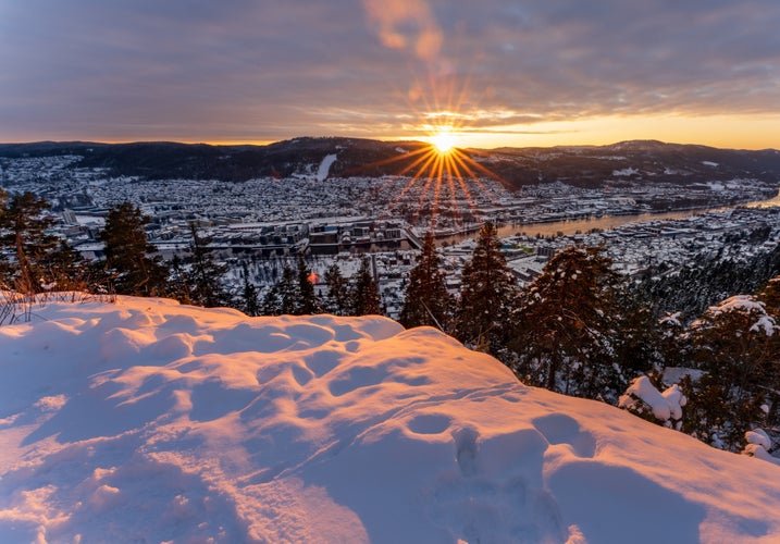 Sunset over Drammen, a town in Norway.