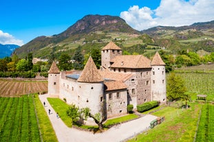 Photo of aerial view of the main square with church in Monza in north Italy.