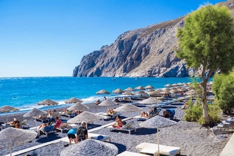 photo of  view of Kamari Beach Santorini,Kamari greece.